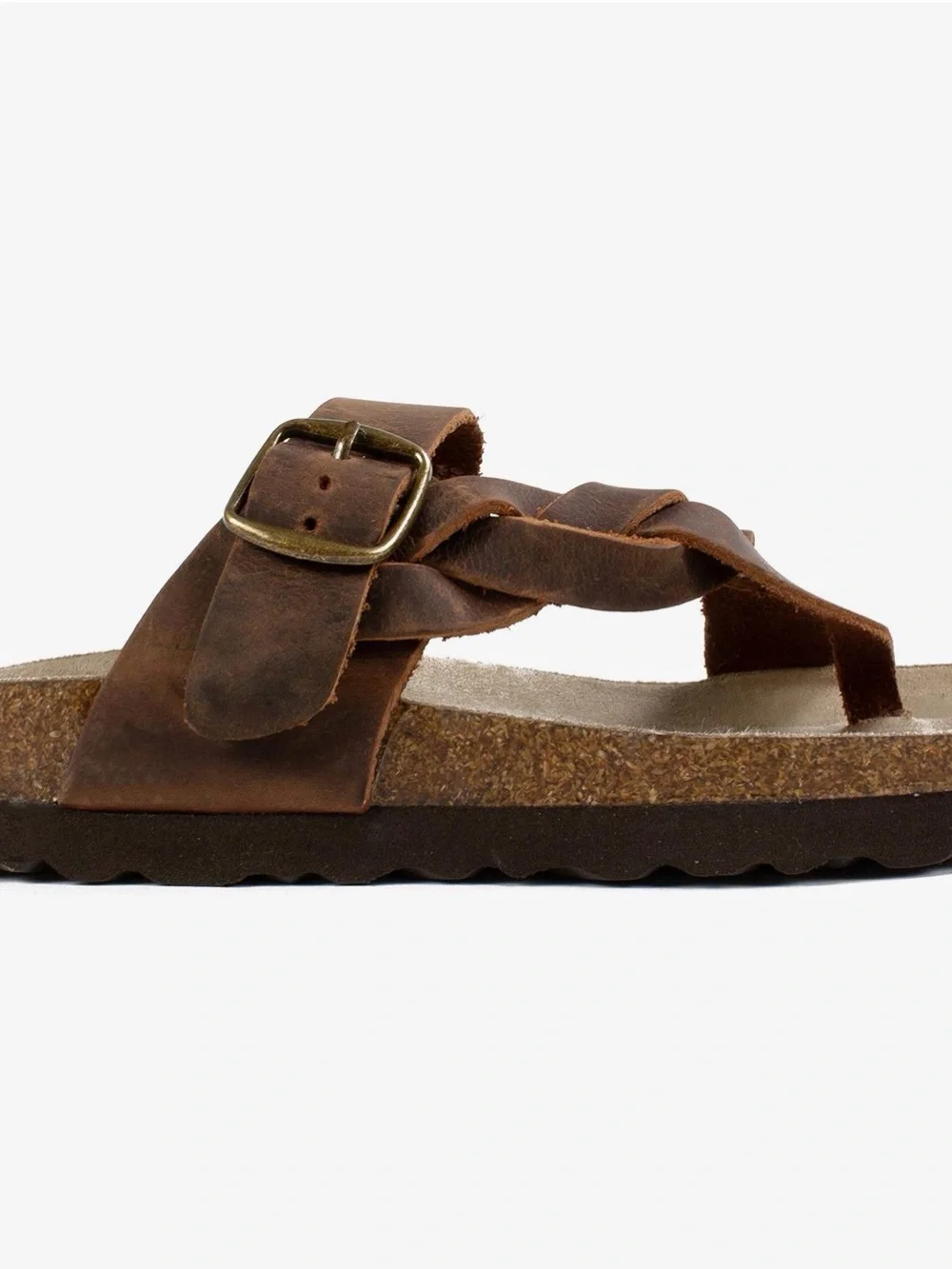White Mountain Men’s Brown Braided Leather Slide with Buckle Accent